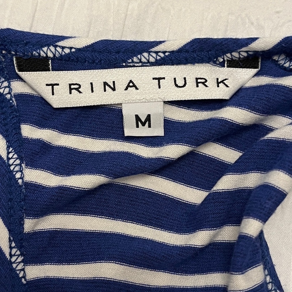 TRINA TURK Striped Tank Top Keyhole Neck Detail Back Front Ruffle Nautical Chic - Picture 8 of 12